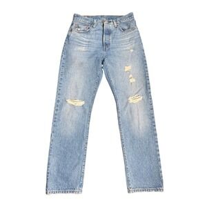 Levis Premium 501 Original Fit Distressed Light Wash Jeans 28x28.5 Big E Blue